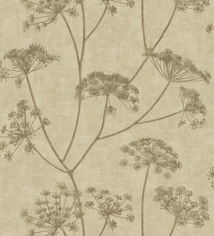Papel pintado de hojas marrón con fondo textil en relieve  Marlow Wildflower 683656