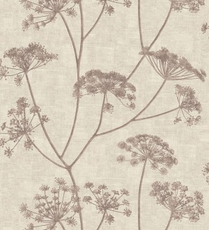 Papel pintado de hojas tono berenjena con fondo textil en relieve Marlow Wildflower 683657