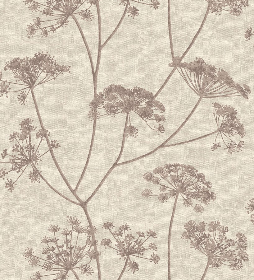 Papel pintado de hojas tono berenjena con fondo textil en relieve  Marlow Wildflower 683657