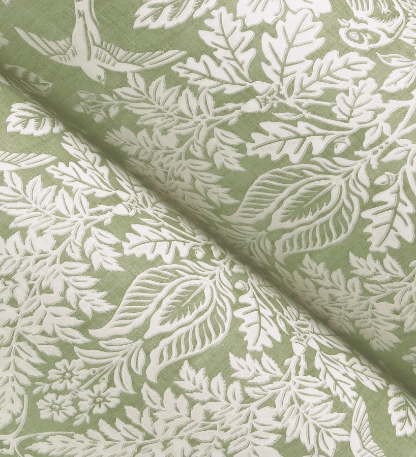 Papel pintado damasco artístico con flores y pájaros fondo verde  Charlotte Heritage 683659