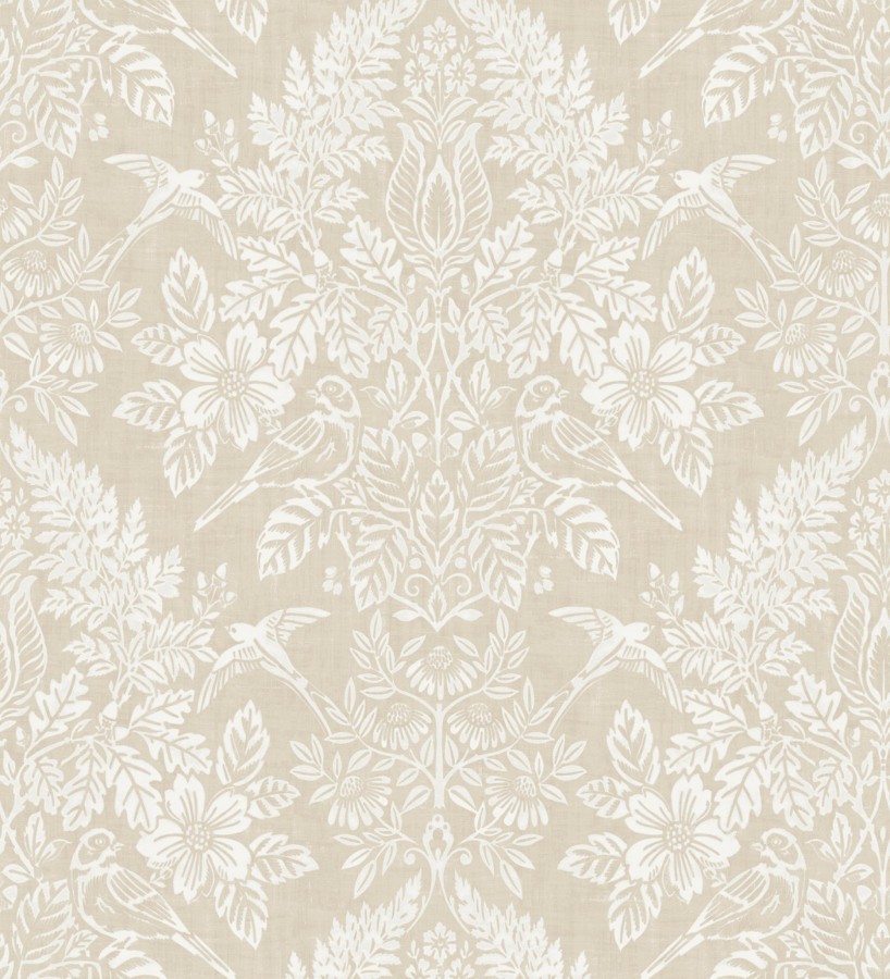 Papel pintado damasco artístico con flores y pájaros fondo beige  Charlotte Heritage 683660