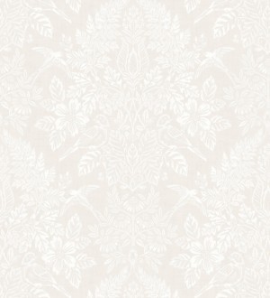 Papel pintado damasco artístico con flores y pájaros fondo nácar blanco Charlotte Heritage 683663