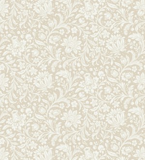 Papel pintado floral con hojas estilo vintage fondo beige Waverly Ornate 683664