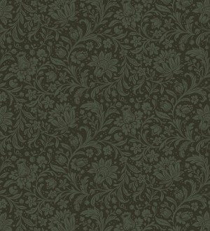 Papel pintado floral con hojas estilo vintage fondo verde oscuro Waverly Ornate 683667