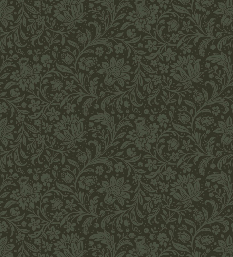 Papel pintado floral con hojas estilo vintage fondo verde oscuro  Waverly Ornate 683667