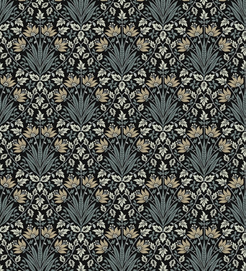 Papel pintado damasco botánico verde salvia y fondo negro  Scott Morrisian 683669