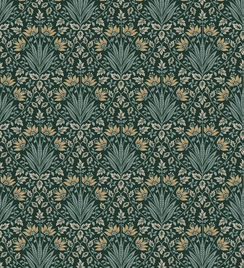 Papel pintado damasco botánico verde bosque y ocre  Scott Morrisian 683670