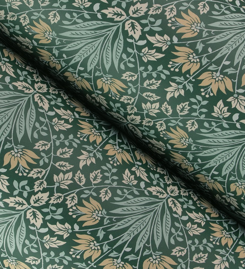 Papel pintado damasco botánico verde bosque y ocre  Scott Morrisian 683670