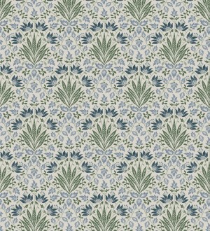 Papel pintado damasco botánico verde y azul Scott Morrisian 683671