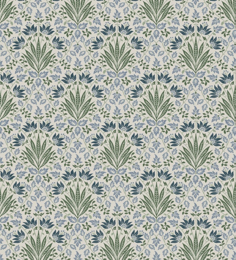 Papel pintado damasco botánico verde y azul  Scott Morrisian 683671