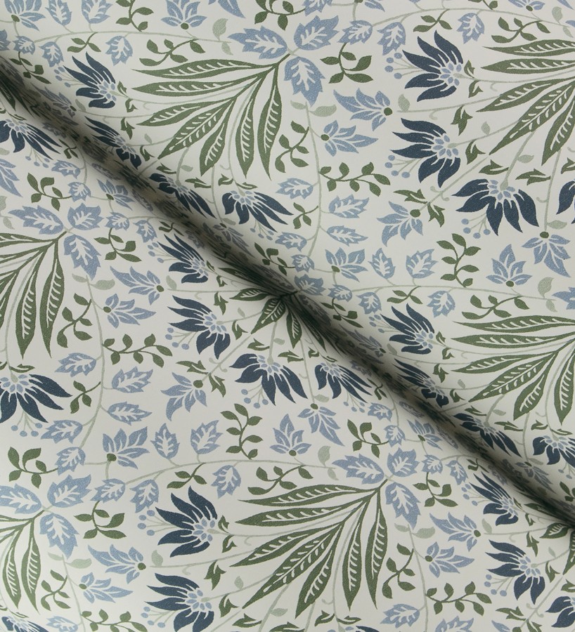 Papel pintado damasco botánico verde y azul  Scott Morrisian 683671