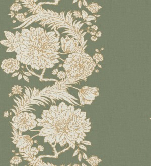 Papel pintado ornamental de flores perfiladas en oro fondo verde Montrose Grand 683678