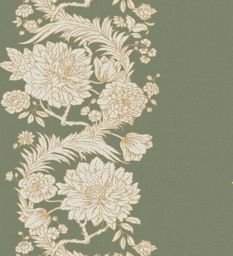 Papel pintado ornamental de flores perfiladas en oro fondo verde  Montrose Grand 683678