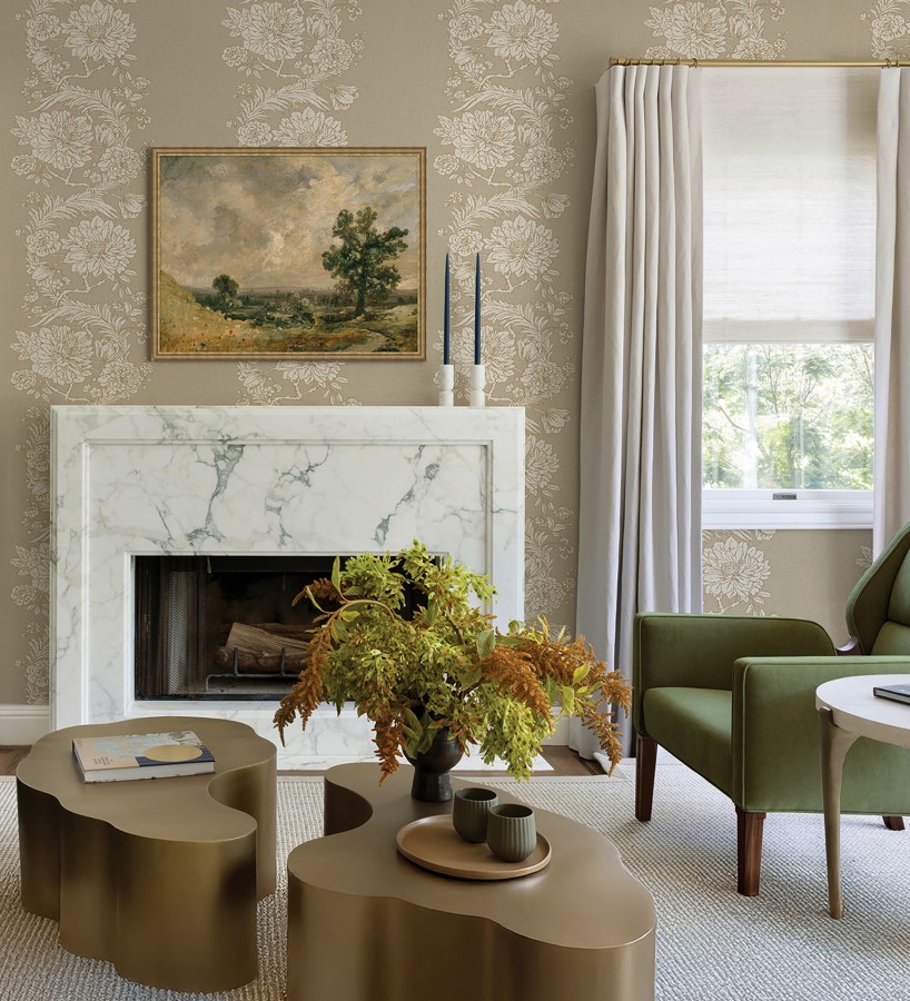 Papel pintado ornamental de flores perfiladas en oro fondo beige  Montrose Grand 683679