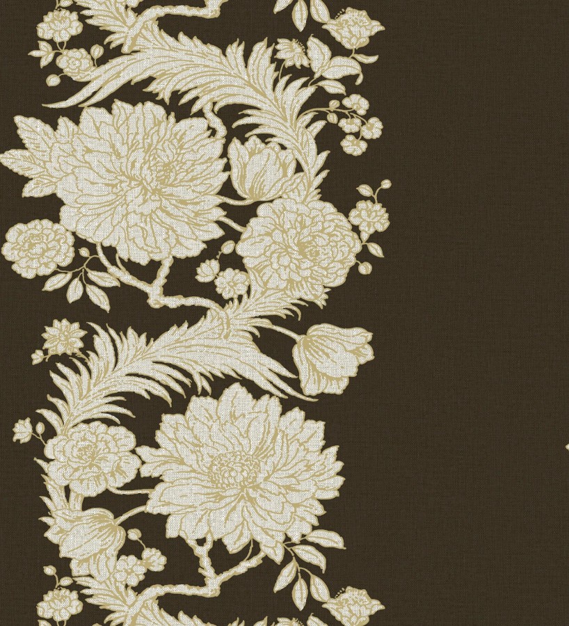 Papel pintado ornamental de flores perfiladas en oro fondo negro  Montrose Grand 683680
