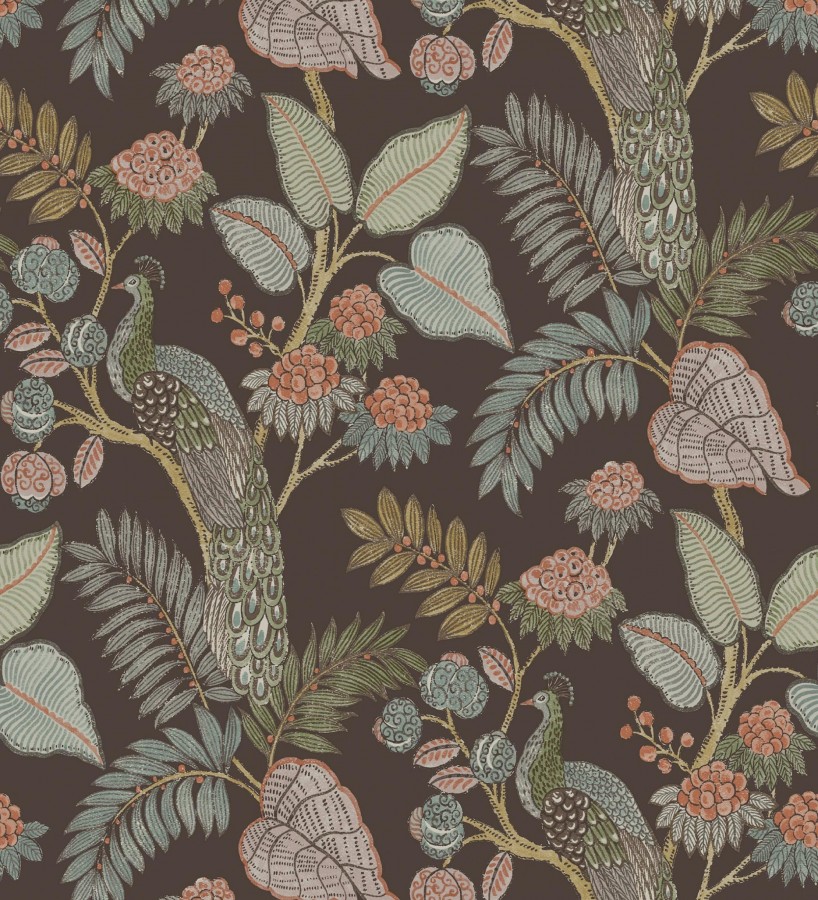 Papel pintado exótico de pavos reales y selva tonos sepia  Mayfair Peacock 683686