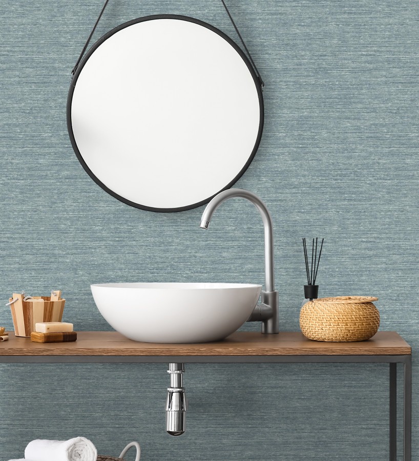 Papel pintado textura mixta lino y seda tonos azules  Basilea Linen 683687