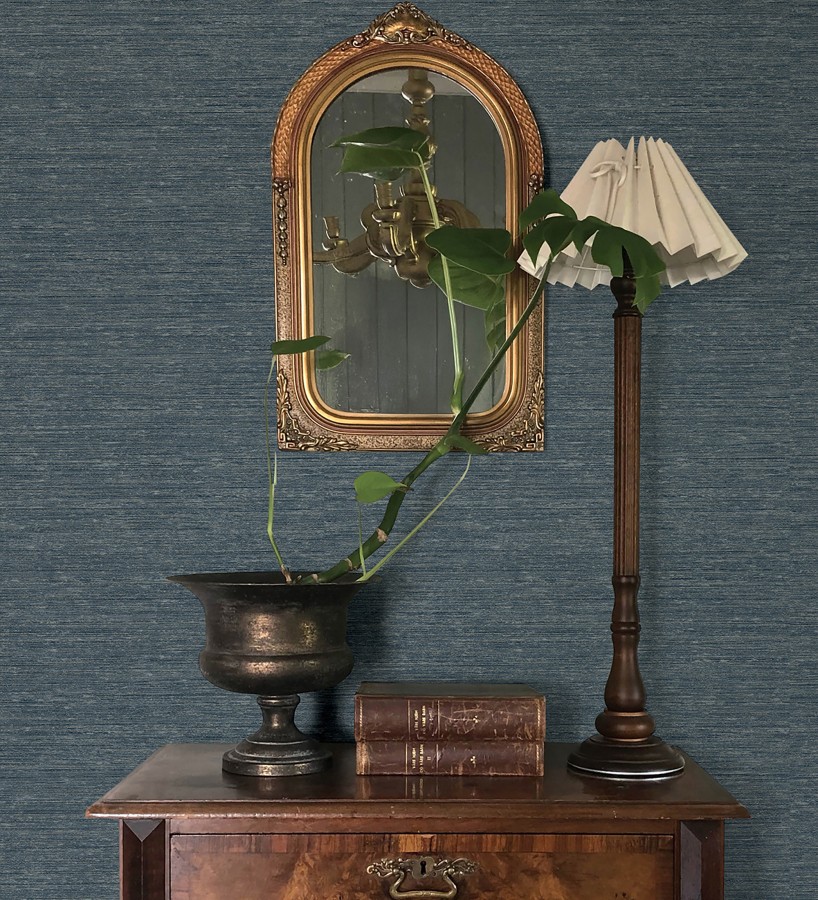 Papel pintado textura mixta lino y seda tonos azules oscuros  Basilea Linen 683688