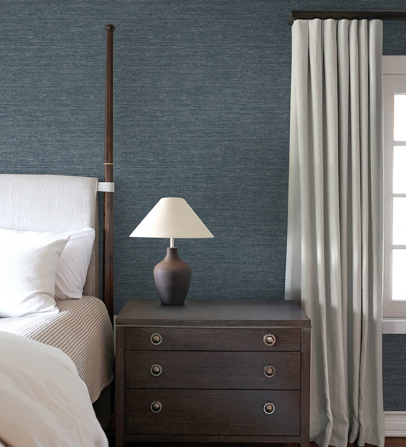 Papel pintado textura mixta lino y seda tonos azules oscuros  Basilea Linen 683688