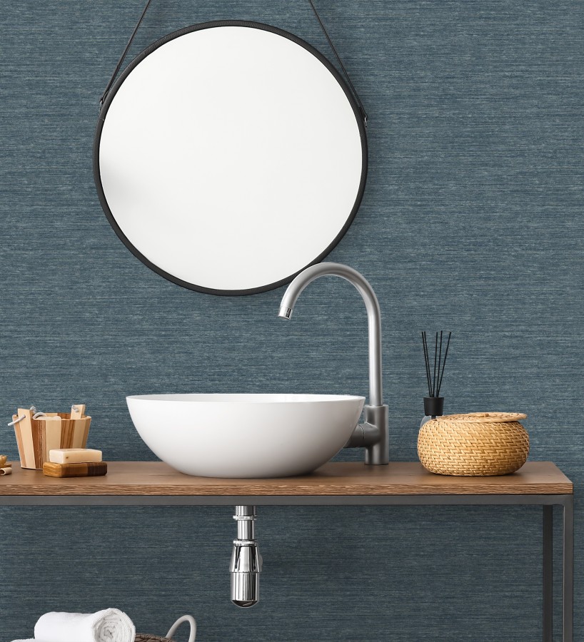 Papel pintado textura mixta lino y seda tonos azules oscuros  Basilea Linen 683688