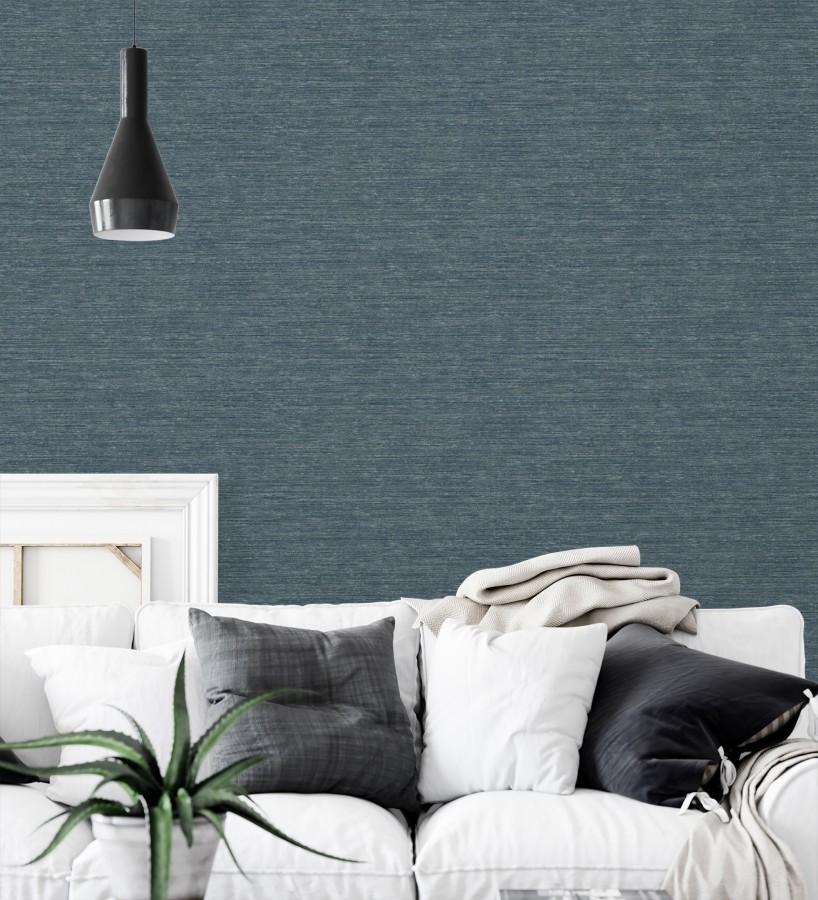 Papel pintado textura mixta lino y seda tonos azules oscuros  Basilea Linen 683688