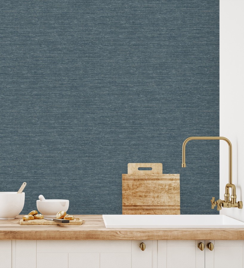 Papel pintado textura mixta lino y seda tonos azules oscuros  Basilea Linen 683688
