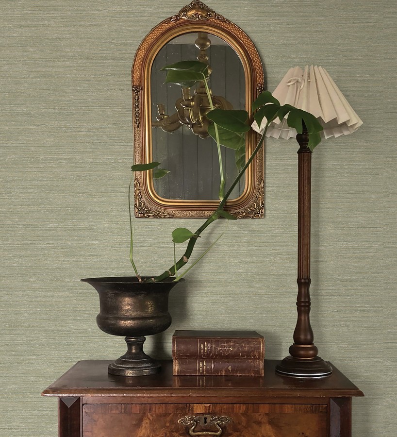 Papel pintado textura mixta lino y seda tonos verde salvia  Basilea Linen 683691