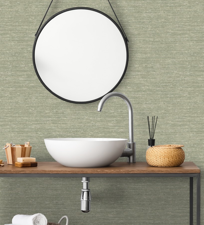 Papel pintado textura mixta lino y seda tonos verde salvia  Basilea Linen 683691