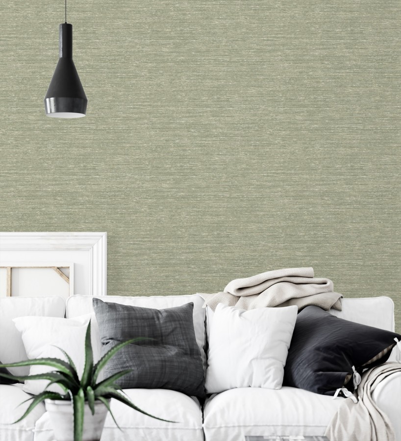 Papel pintado textura mixta lino y seda tonos verde salvia  Basilea Linen 683691