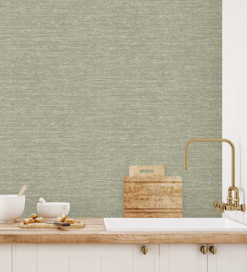 Papel pintado textura mixta lino y seda tonos verde salvia  Basilea Linen 683691