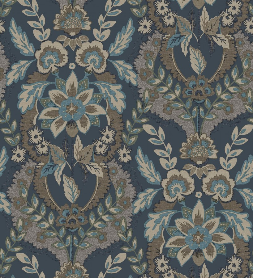 Papel pintado ornamental de flores estilo inglés fondo azul  Chelsea Regal 683692