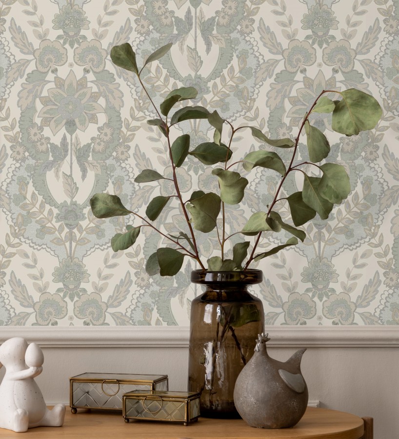 Papel pintado ornamental de flores estilo inglés fondo crema  Chelsea Regal 683694