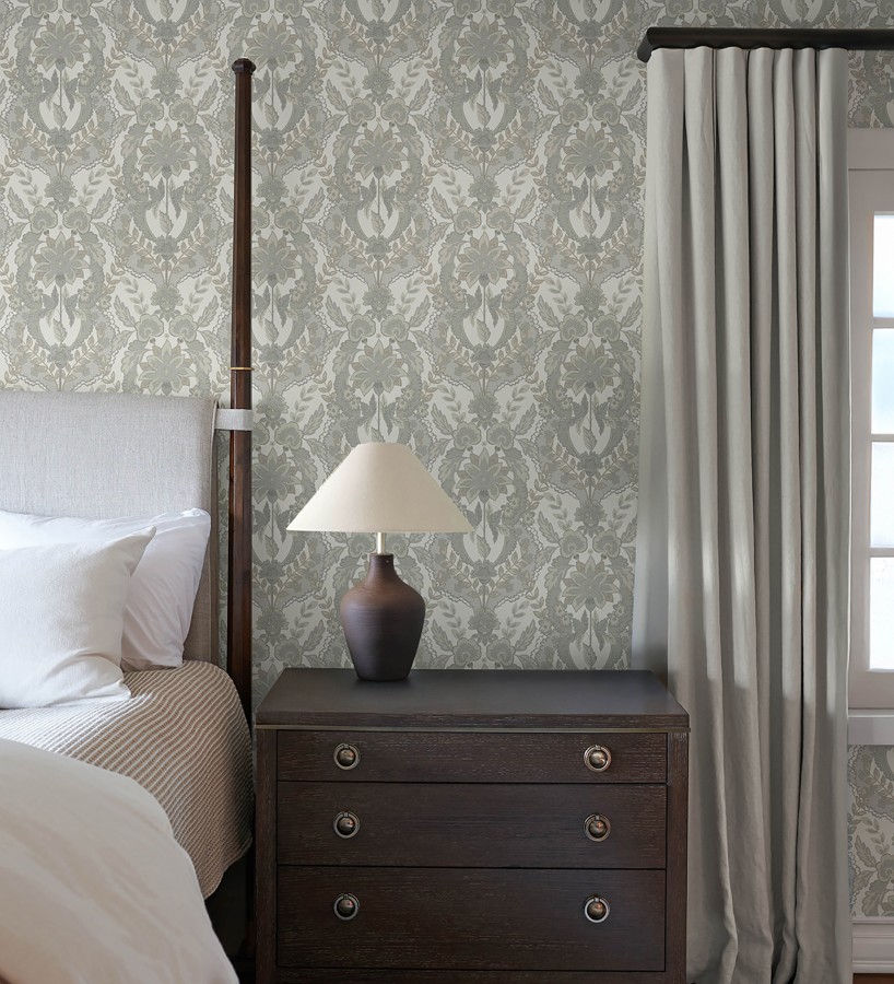 Papel pintado ornamental de flores estilo inglés fondo crema  Chelsea Regal 683694