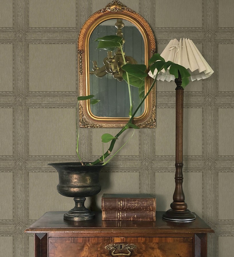 Papel pintado de cuadros de madera con textura tallada estilo inglés  Kensington Panelled 683696