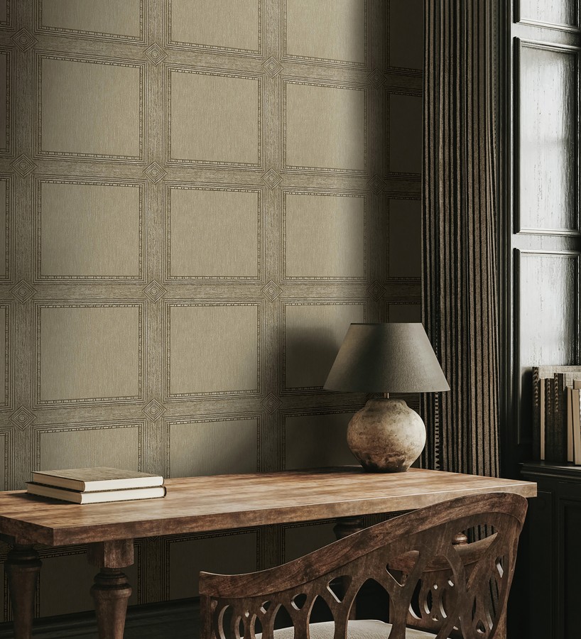 Papel pintado de cuadros de madera con textura tallada estilo inglés  Kensington Panelled 683696