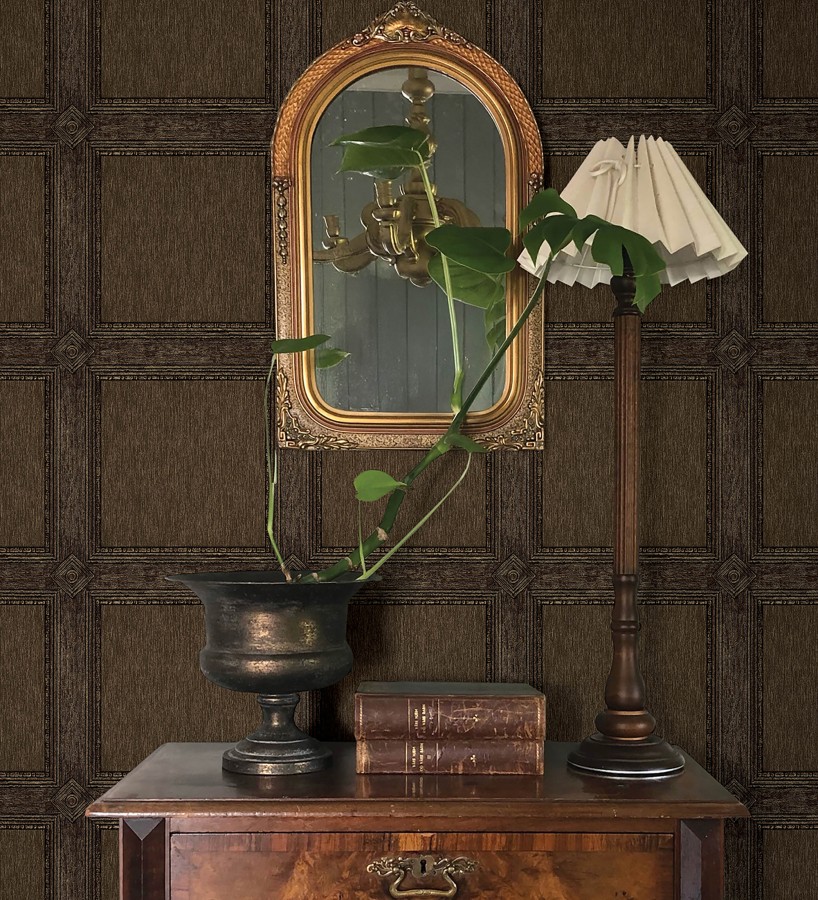 Papel pintado de cuadros de madera con textura tallada estilo inglés  Kensington Panelled 683698