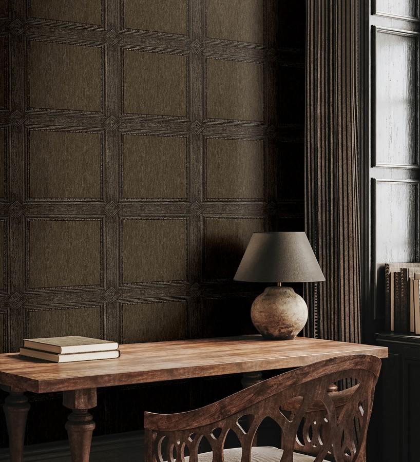 Papel pintado de cuadros de madera con textura tallada estilo inglés  Kensington Panelled 683698