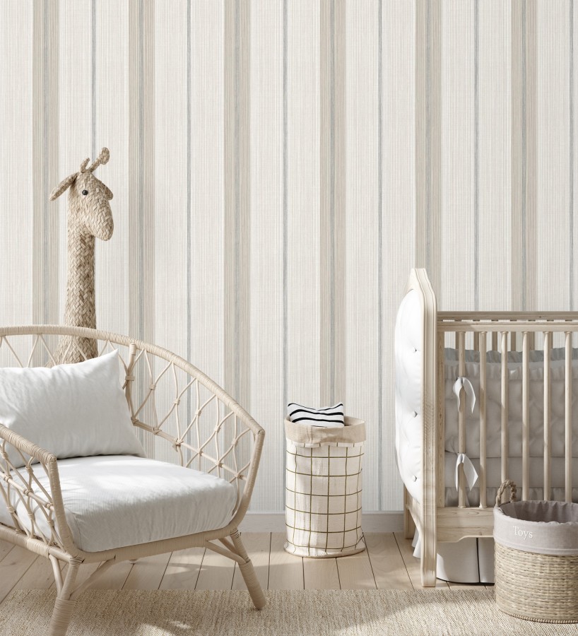 Papel pintado de rayas efecto lino natural texturado color gris visón  Clarendon Lined 683700
