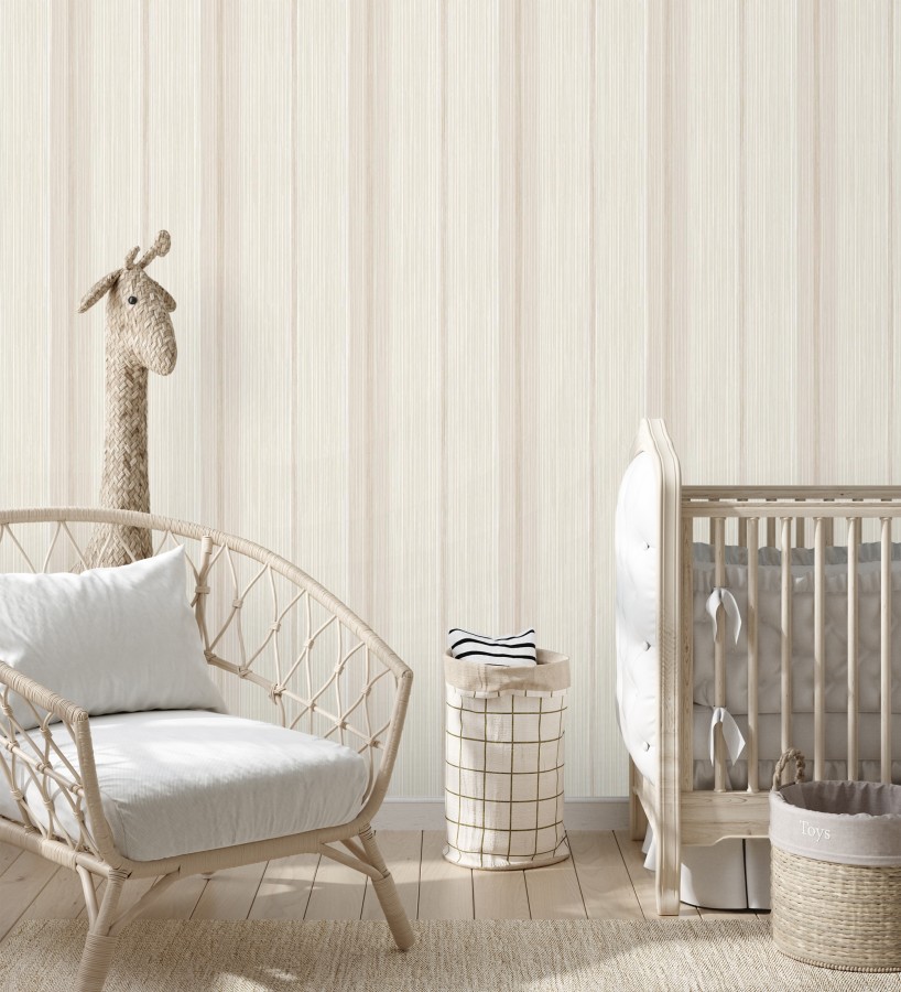 Papel pintado de rayas efecto lino natural texturado en color beige  Clarendon Lined 683701