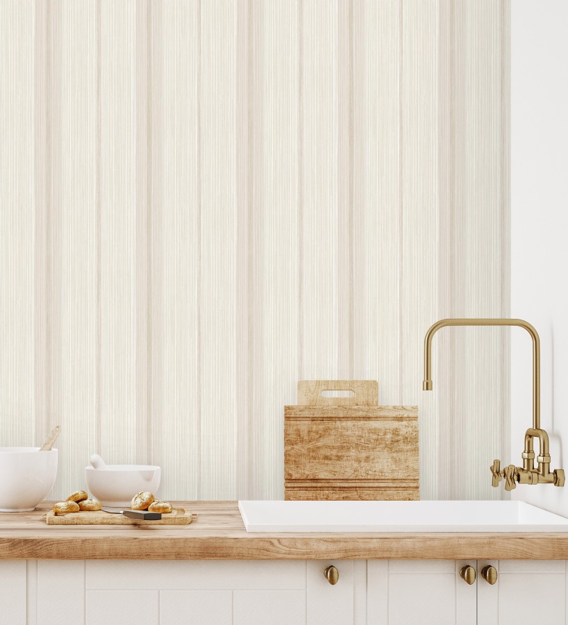 Papel pintado de rayas efecto lino natural texturado en color beige  Clarendon Lined 683701