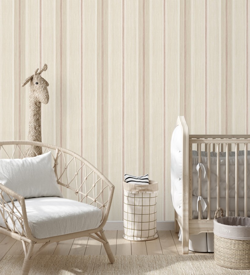 Papel pintado de rayas efecto lino natural texturado color terracota  Clarendon Lined 683702