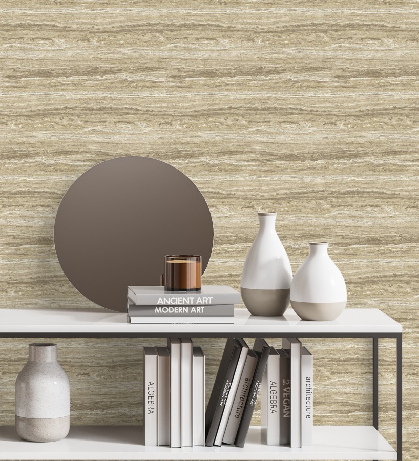 Papel pintado mármol travertino con vetas tonos ocre  Carrara Travertine 683704