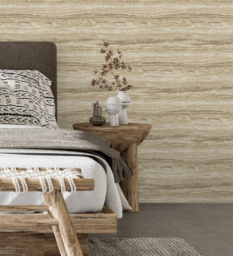 Papel pintado mármol travertino con vetas tonos ocre  Carrara Travertine 683704