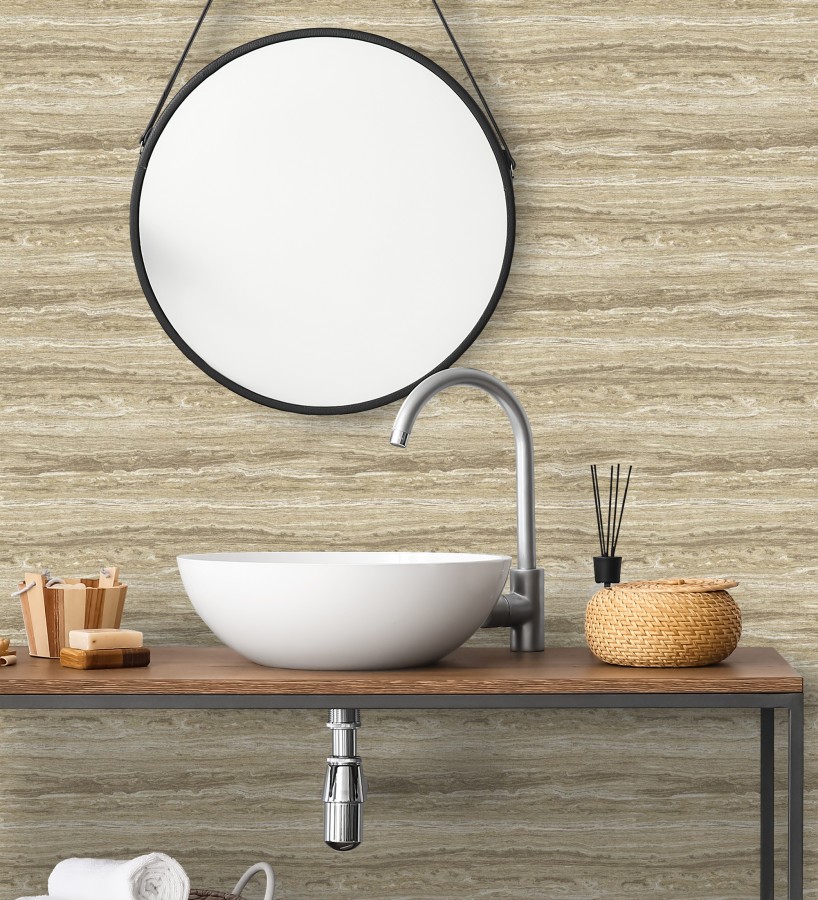 Papel pintado mármol travertino con vetas tonos ocre  Carrara Travertine 683704