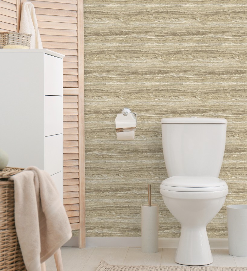 Papel pintado mármol travertino con vetas tonos ocre  Carrara Travertine 683704