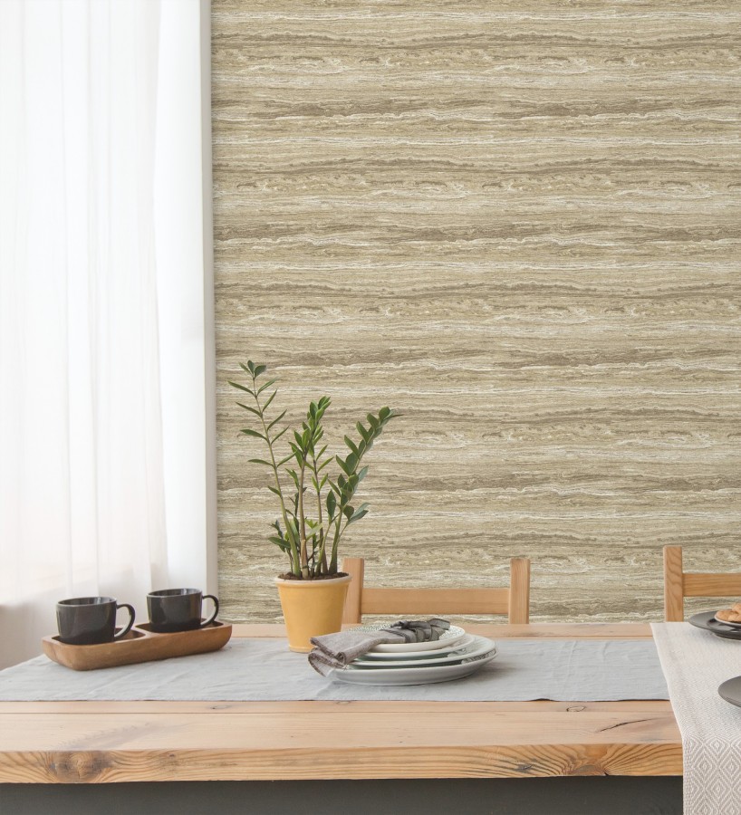 Papel pintado mármol travertino con vetas tonos ocre  Carrara Travertine 683704
