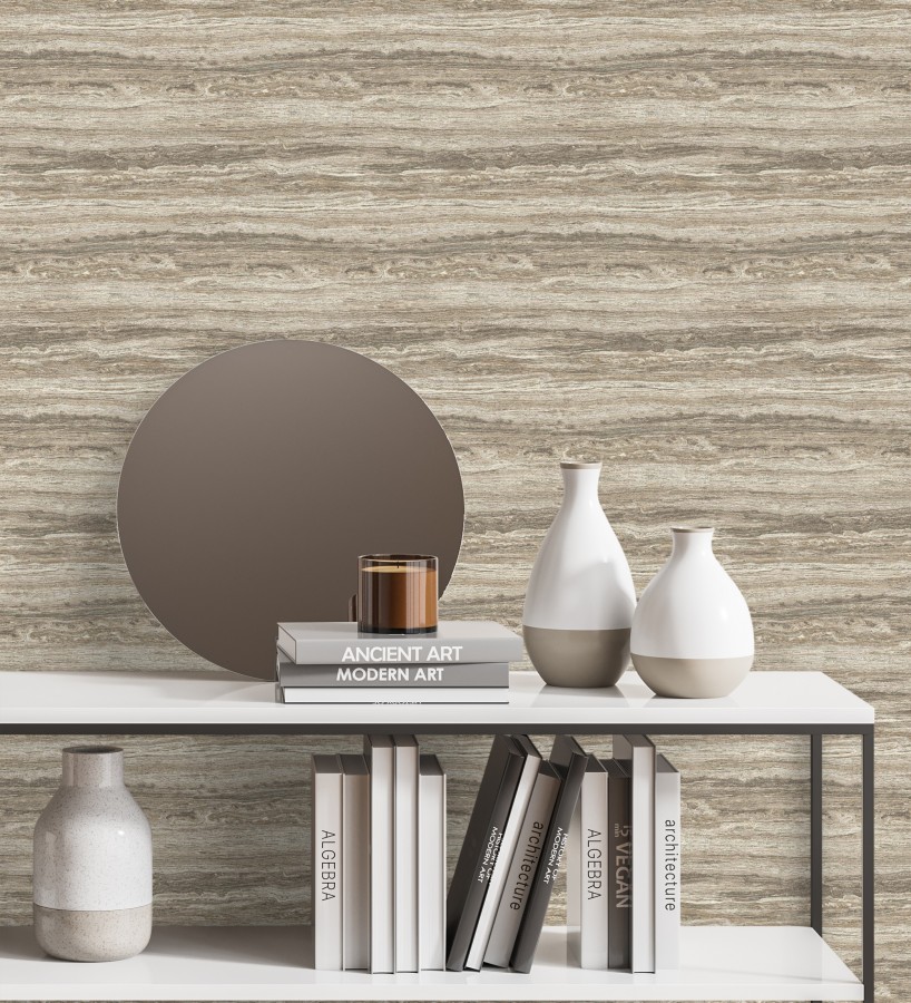 Papel pintado mármol travertino con vetas tonos visón  Carrara Travertine 683705