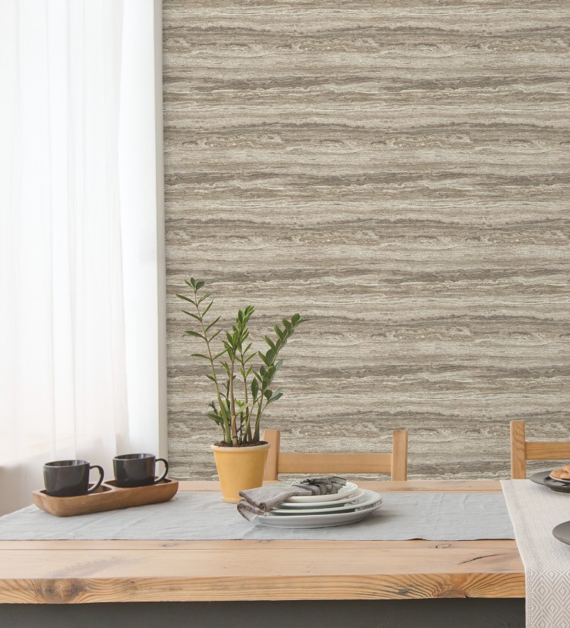 Papel pintado mármol travertino con vetas tonos visón  Carrara Travertine 683705