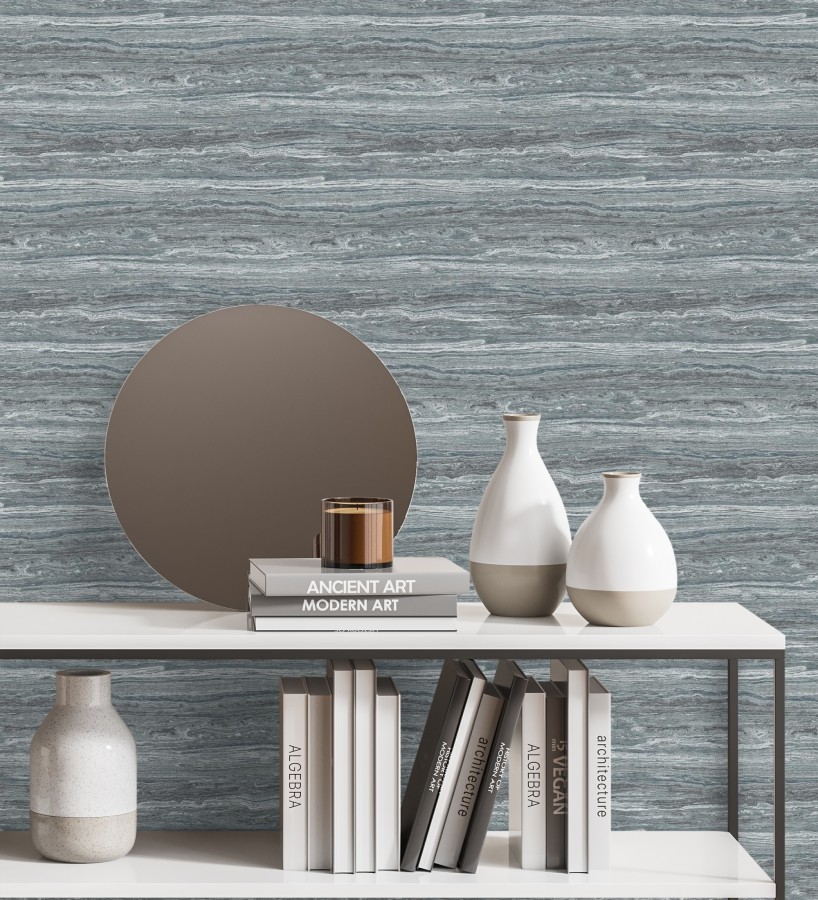 Papel pintado mármol travertino con vetas tonos azul plomo  Carrara Travertine 683706