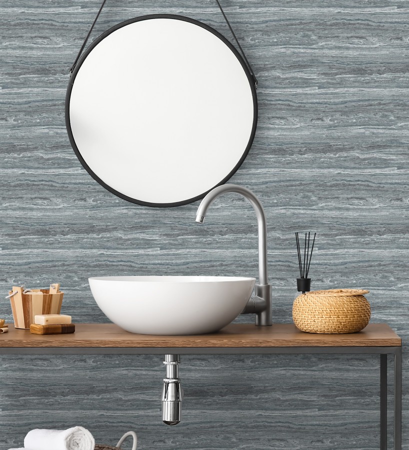 Papel pintado mármol travertino con vetas tonos azul plomo  Carrara Travertine 683706